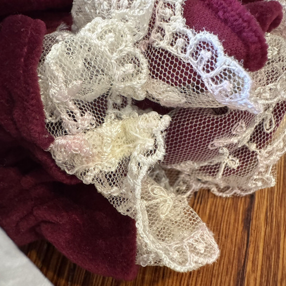 Vintage b.t. kids Baby Girls 24M Maroon Velvet Holiday Dress Ivory Damask Lace - Picture 13 of 16